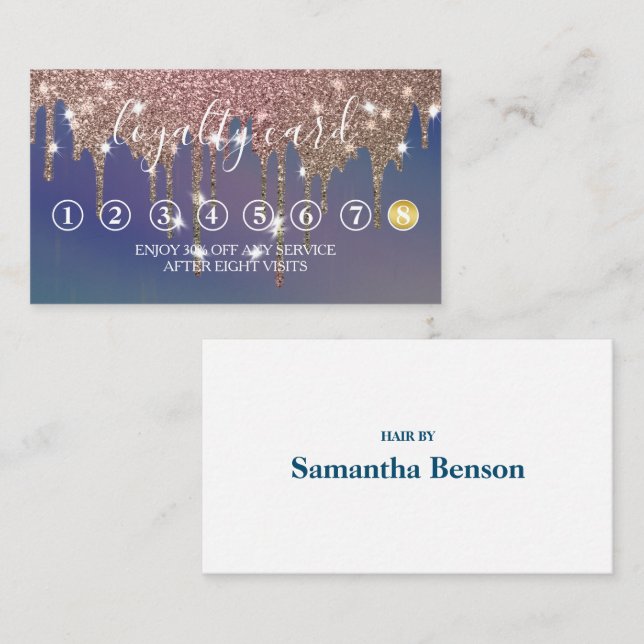 Modern Minimalist Gold Glitter Drip Loyalty Card (Front/Back)
