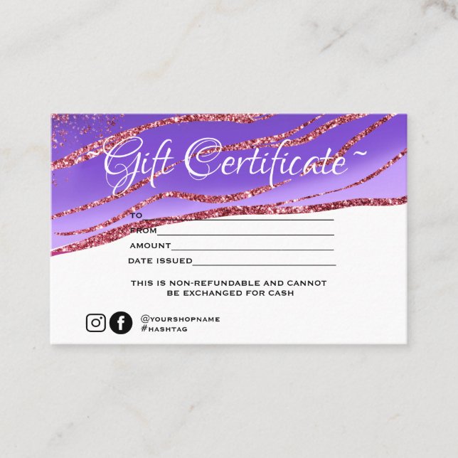 Modern minimalist Gold glitter  Gift certificate (Front)