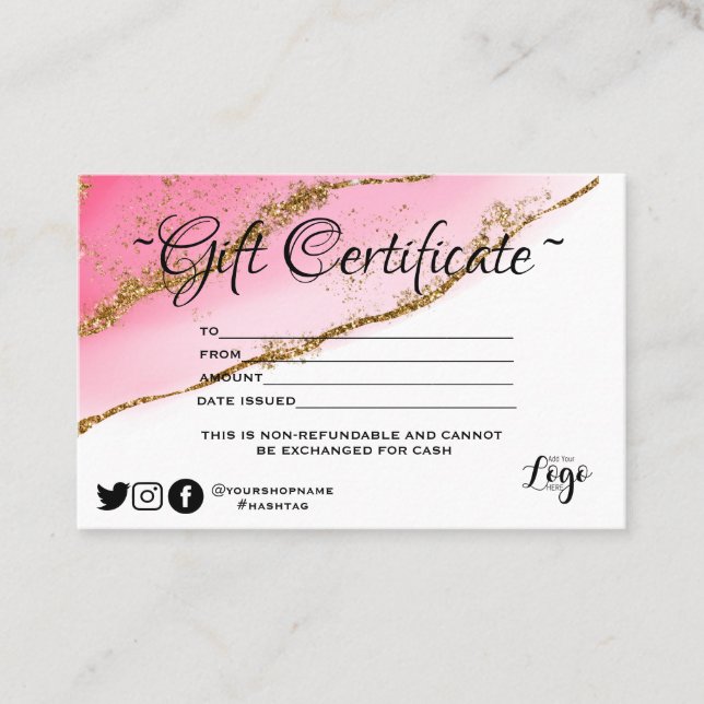 Modern minimalist Gold glitter  Gift certificate (Front)