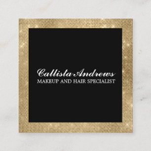 Modern Minimalist Gold Glitter Simple Makeup Square Business Card
