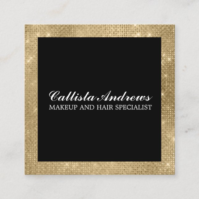 Modern Minimalist Gold Glitter Simple Makeup Square Business Card (Front)