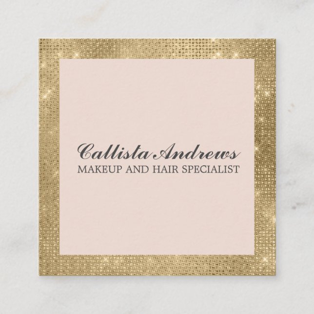 Modern Minimalist Gold Glitter Simple Makeup Square Business Card (Front)