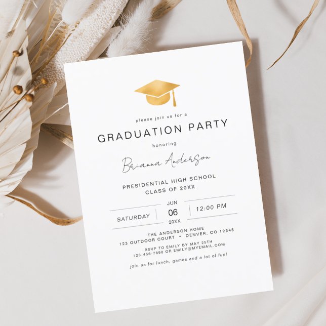 Modern Minimalist Gold Graduation Party Invitation (Creator Uploaded)