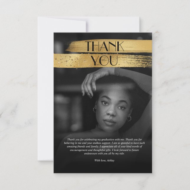 Modern Minimalist Gold Graduation Party Thank You Card (Front)