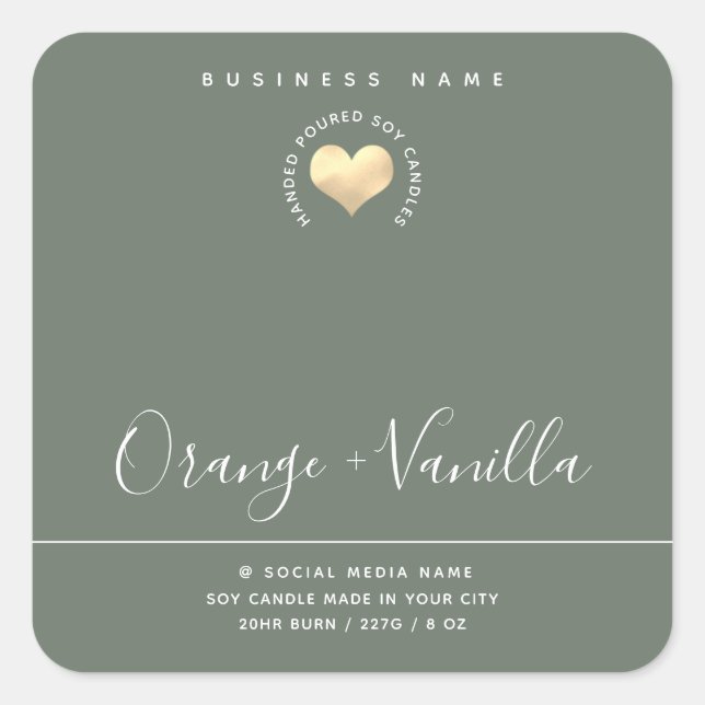 Modern minimalist gold heart typography  candle  square sticker (Front)