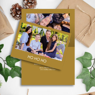 Modern Minimalist Gold "HO HO HO" Photo  Holiday Card