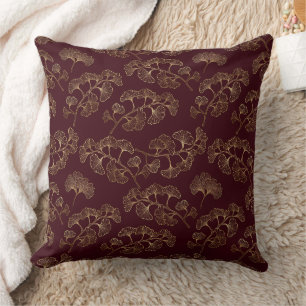 Modern Minimalist Gold Leaf Maroon Cushion