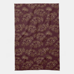 Modern Minimalist Gold Leaf Maroon Tea Towel