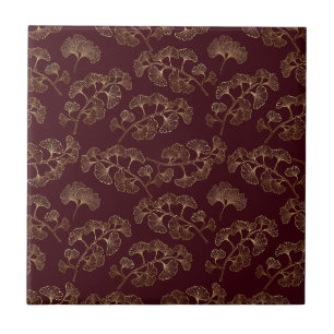 Modern Minimalist Gold Leaf Maroon Tile
