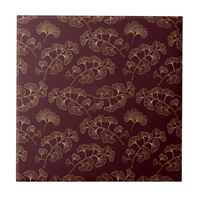 Modern Minimalist Gold Leaf Maroon Tile (Front)