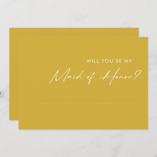 Modern Minimalist Gold Maid of Honour Proposal Car Invitation (Front/Back)