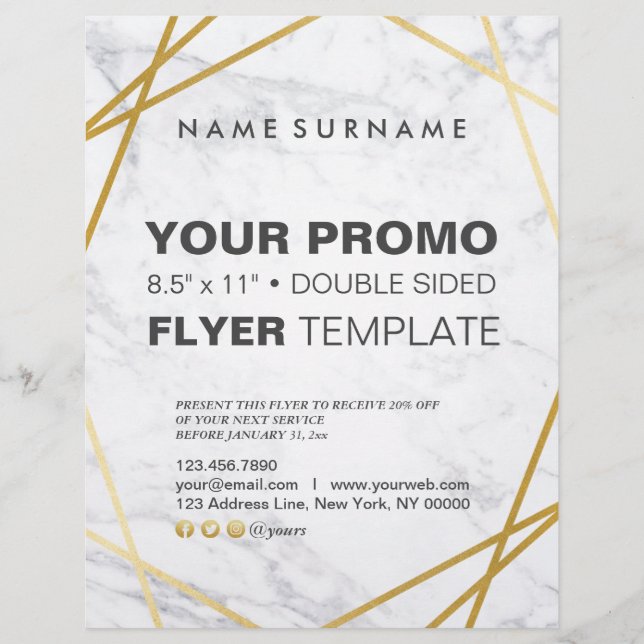 Modern Minimalist Gold Marble Geometric 8.5"x11" Flyer (Front)