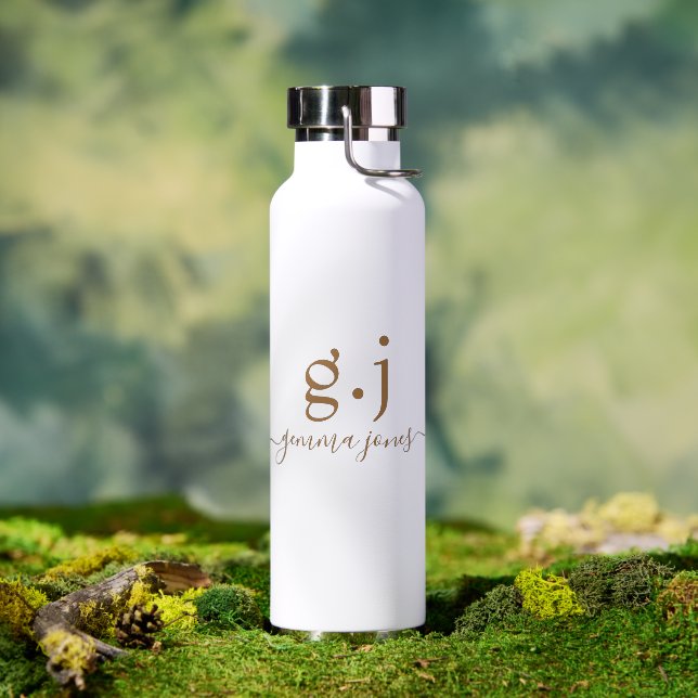 Modern Minimalist Gold Monogram Elegant Script  Water Bottle (Outdoor)
