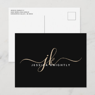 Modern Minimalist Gold Monogram Script Initials Postcard