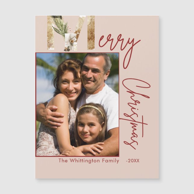 Modern Minimalist Gold Photo Christmas Card (Front)