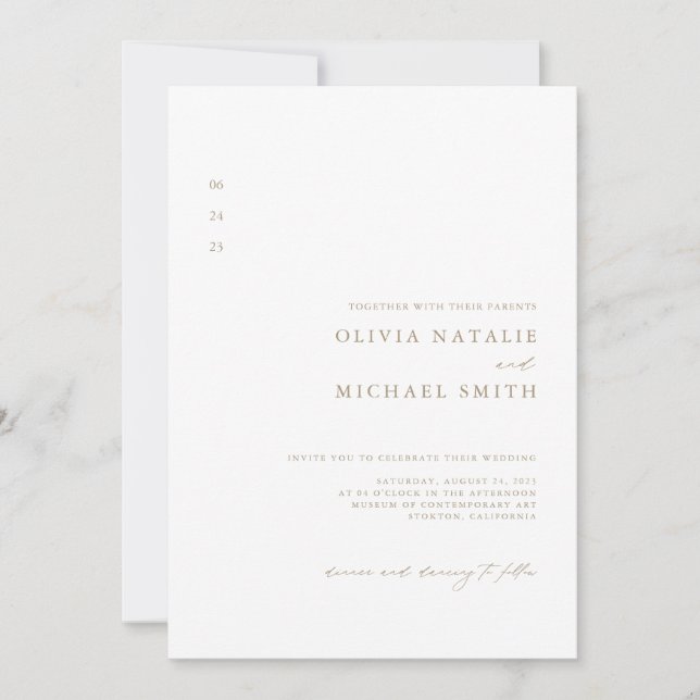 Modern Minimalist Gold QR Code All In One Wedding Invitation (Front)