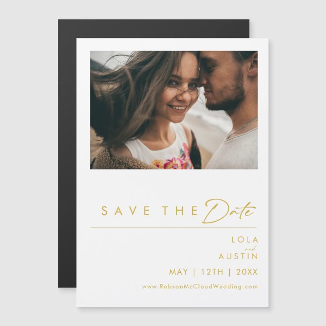 Modern Minimalist Gold Save The Date Magnet (Front/Back)