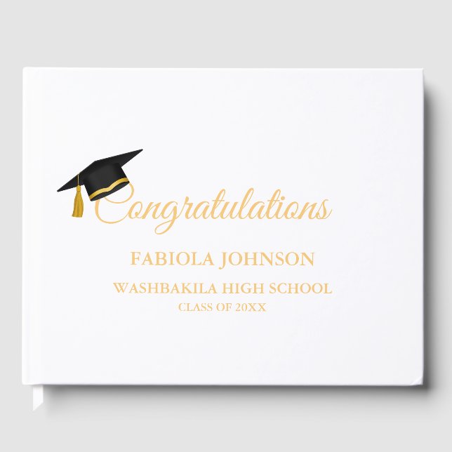 Modern Minimalist Gold Script Graduation Guest Book (Front)