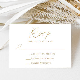 Modern Minimalist Gold Script Wedding RSVP Card
