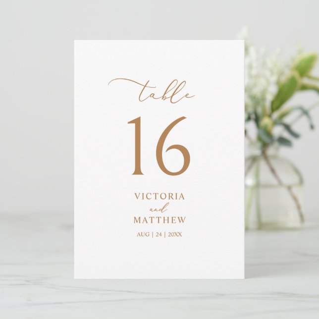 Modern Minimalist Gold Table Number Card (Standing Front)