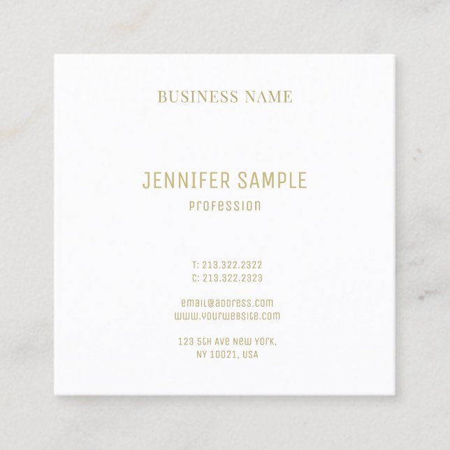 Modern Minimalist Gold Text Font Luxury Template Square Business Card (Front)