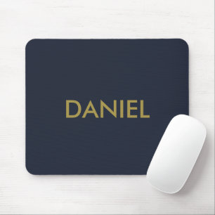 Modern minimalist gold text navy blue mouse mat