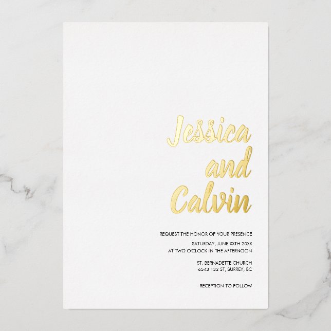 Modern Minimalist Gold Text Wedding Invitation  (Front)