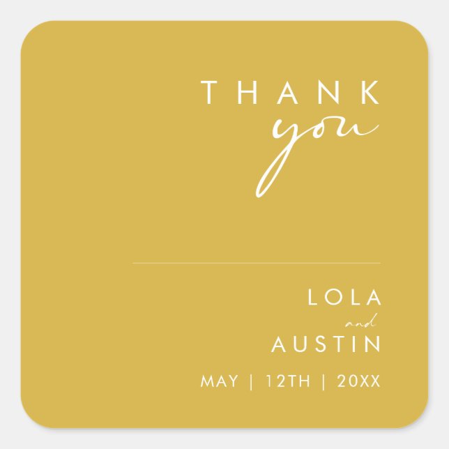 Modern Minimalist Gold Thank You Wedding Square Sticker (Front)