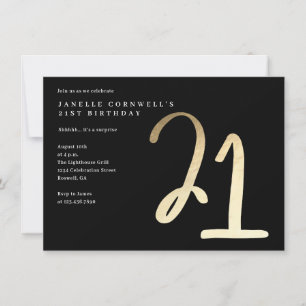 Modern Minimalist Gold Type 21st Birthday Invitation