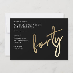 Modern Minimalist Gold Type 40th Birthday Invitation