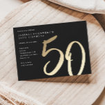 Modern Minimalist Gold Type 50th Birthday Invitation<br><div class="desc">Modern minimalist 50th birthday party invitation features stylish faux gold foil number handwritten script 50 and your party details in classic serif font on black background color, simple and elegant, great surprise adult milestone birthday invitation for men and women. The black background color can be changed to any color of...</div>