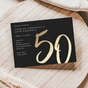 Modern Minimalist Gold Type 50th Birthday Invitation