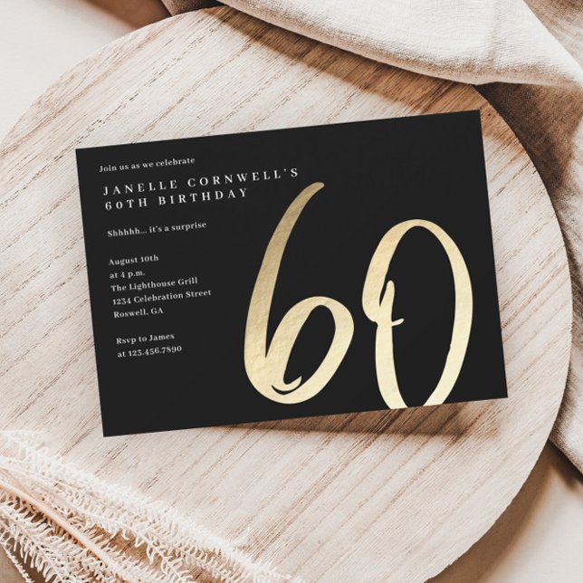 Modern Minimalist Gold Type 60th Birthday Invitation (Creator Uploaded)