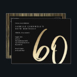 Modern Minimalist Gold Type 60th Birthday Postcard<br><div class="desc">Modern minimalist 60th birthday party invitation features stylish faux gold foil number handwritten script 60 and your party details in classic serif font on black background colour,  simple and elegant,  great surprise adult milestone birthday invitation for men and women.</div>