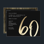 Modern Minimalist Gold Type 60th Birthday Postcard<br><div class="desc">Modern minimalist 60th birthday party invitation features stylish faux gold foil number handwritten script 60 and your party details in classic serif font on black background colour,  simple and elegant,  great surprise adult milestone birthday invitation for men and women.</div>