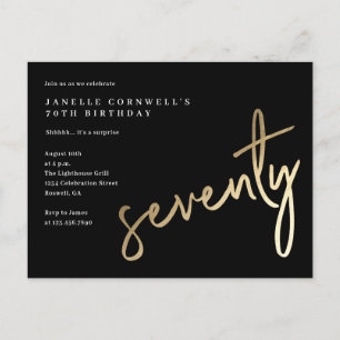 Modern Minimalist Gold Type 70th Birthday Invitation Postcard
