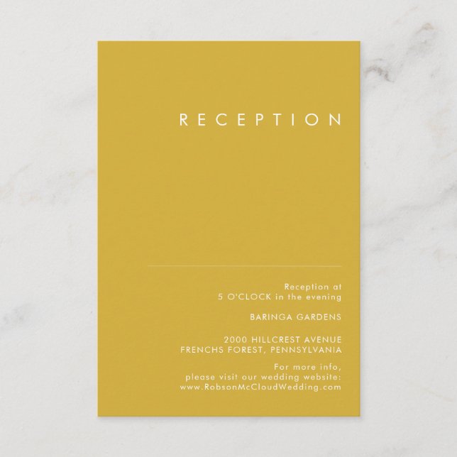 Modern Minimalist Gold Wedding Reception Card (Front)