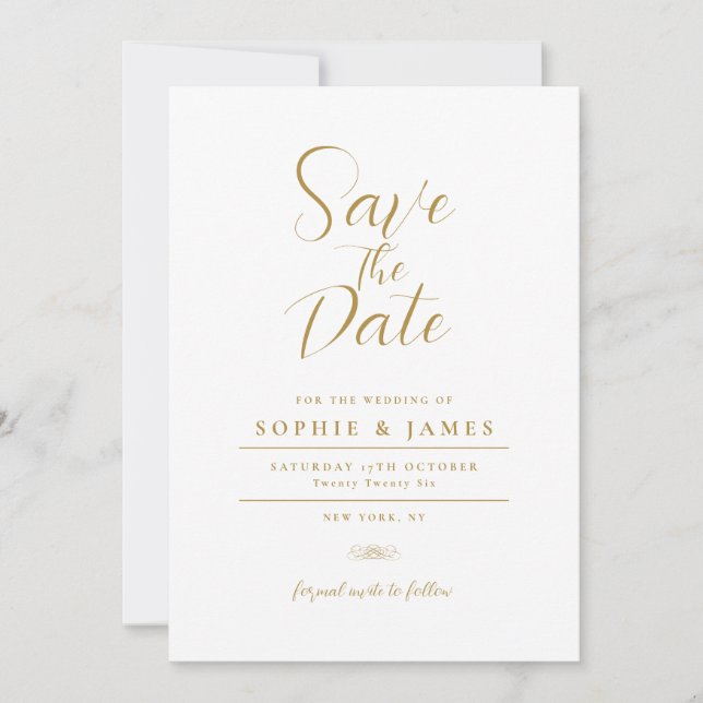 Modern Minimalist Gold Wedding Save The Date  Invitation (Front)