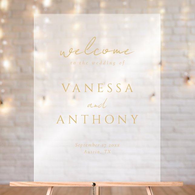 Modern Minimalist Gold Wedding Welcome Frosted Acrylic Sign (Creator Uploaded)
