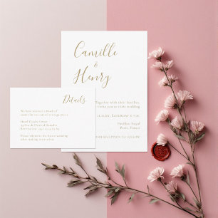Modern Minimalist Gold & White Wedding Details Enclosure Card