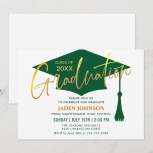 Modern Minimalist Golden Green Graduation Party Invitation
