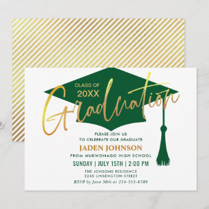 Modern Minimalist Golden Green Graduation Party Invitation