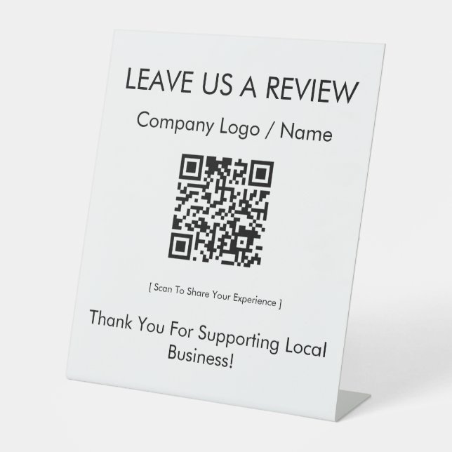 Modern Minimalist Google Review QR Code Pedestal Sign (Front)