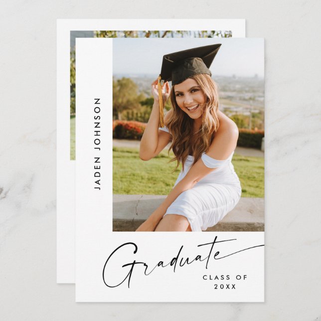 Modern Minimalist Grad 2 PHOTO Graduation Party Invitation (Front/Back)