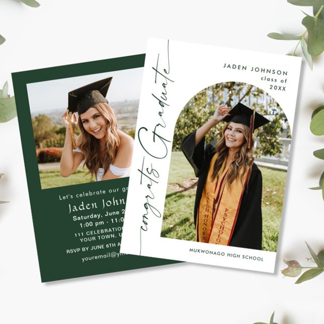 Modern Minimalist Grad 2 PHOTO Graduation Party Invitation (Creator Uploaded)
