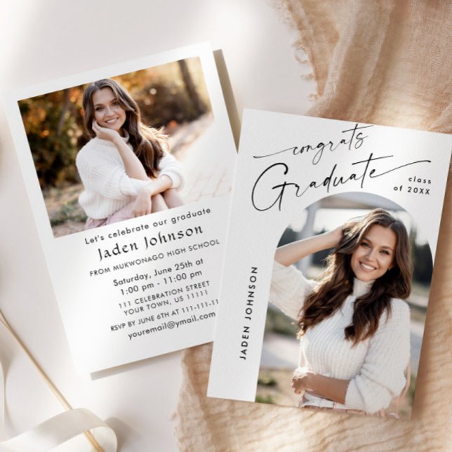 Modern Minimalist Grad 2 PHOTO Graduation Party Invitation (Creator Uploaded)