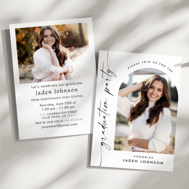 Modern Minimalist Grad 2 PHOTO Graduation Party Invitation (Creator Uploaded)