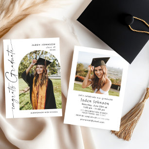 Modern Minimalist Grad 2 PHOTO Graduation Party Invitation