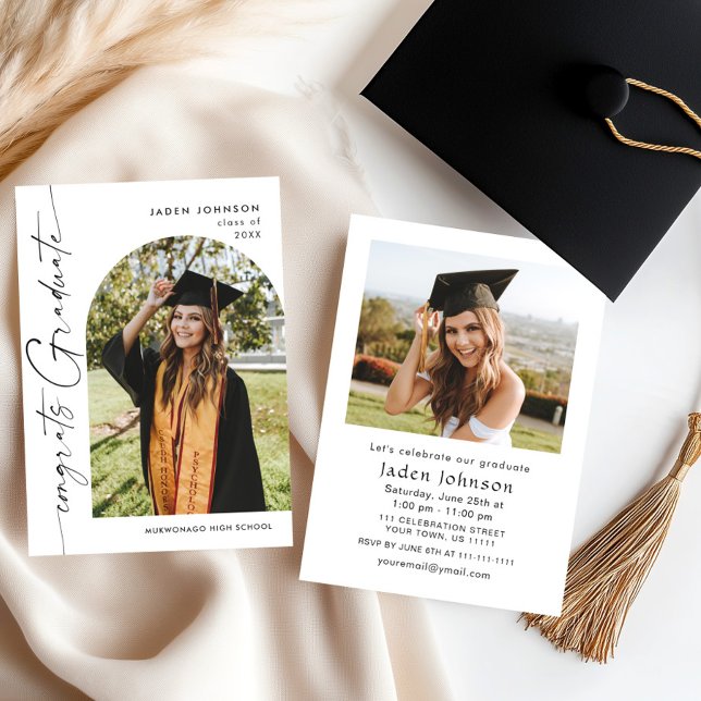 Modern Minimalist Grad 2 PHOTO Graduation Party Invitation (Creator Uploaded)