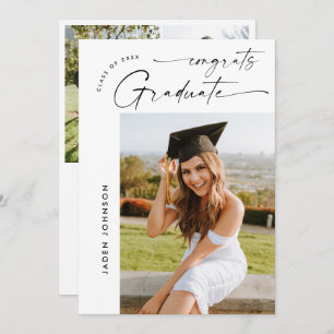 Modern Minimalist Grad 4 PHOTO Graduation Party Invitation